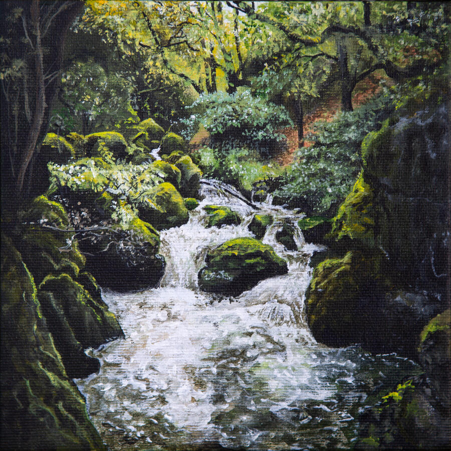 White Waters in the Coed Cymau 18 x 18 x 3 cm acrylic on canvas Available