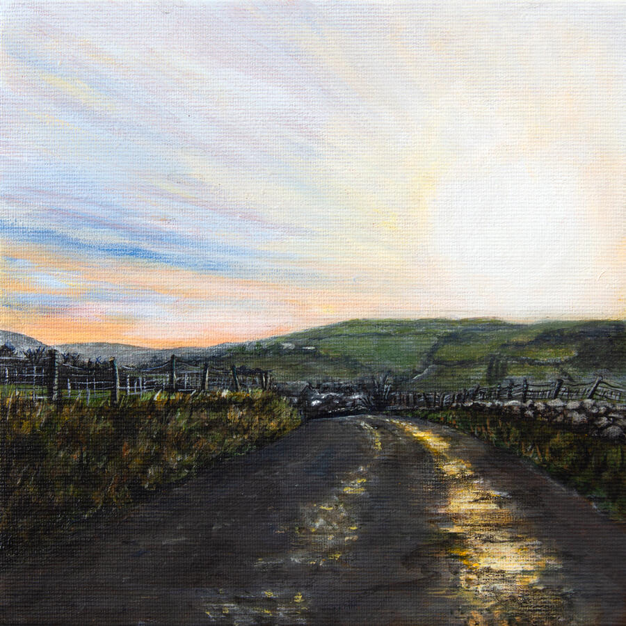 Sunset Over Ysbyty Ifan 18 x 18 x 3 cm acrylic on canvas Available