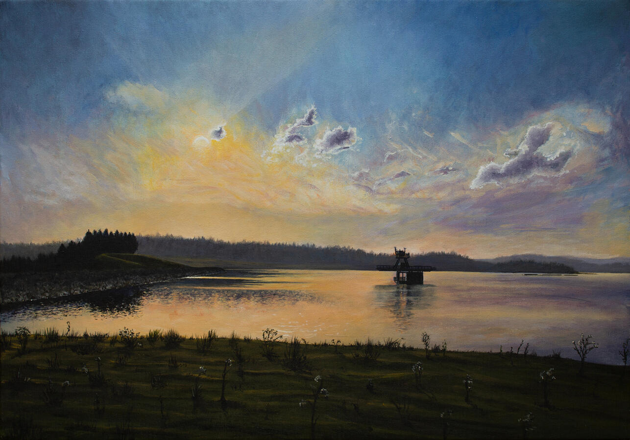 Llyn Brenig in the Half Light of the Eclipse 40 x 60 x 3 cm acrylic on canvas Available